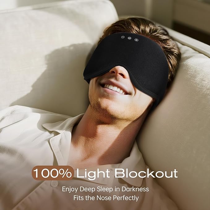 Sleep Eye Mask with Wireless Headphones - 29 Soothing White Noise Sounds, 3D Zero Pressure Eye Maks for Women & Men, Blackout Sleeping Masks for Side Sleeper, Removable Eye Cover (Black)