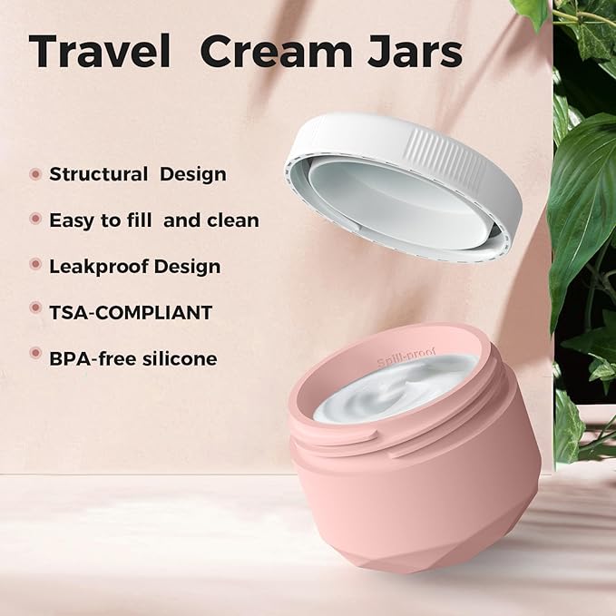 Travel Containers for Toiletries, 4-Pack TSA Approved Silicone Jars (1.7oz) - BPA Free Leakproof Cosmetic Containers for Creams, Lotion, Skincare & Makeup with Bonus Waterproof Bag