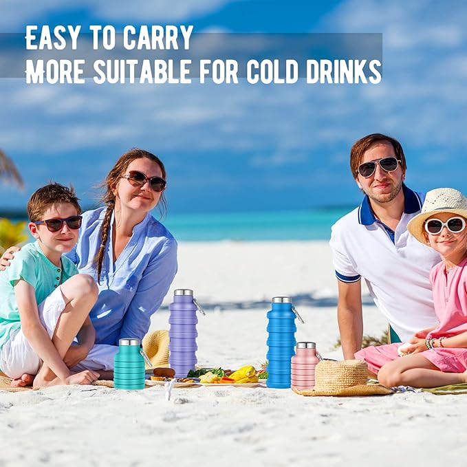 Lallisa 8 Pcs Collapsible Water Bottles Bulk Reusable Silicone Foldable Water Bottles 17 oz Portable Lightweight Sports Bottle with Carabiner for Gym Hiking Camping Travel(Fresh Colors)