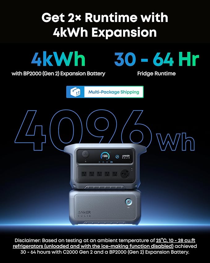 Anker SOLIX C2000 Gen 2 Portable Power Station with Alternator Charger, 2,400W (Peak 4,000W) Solar Generator, Full Charge in 58 Min, 2048wh LiFePO4 Battery Compatible with 99% of RVs and Gas Vehicles