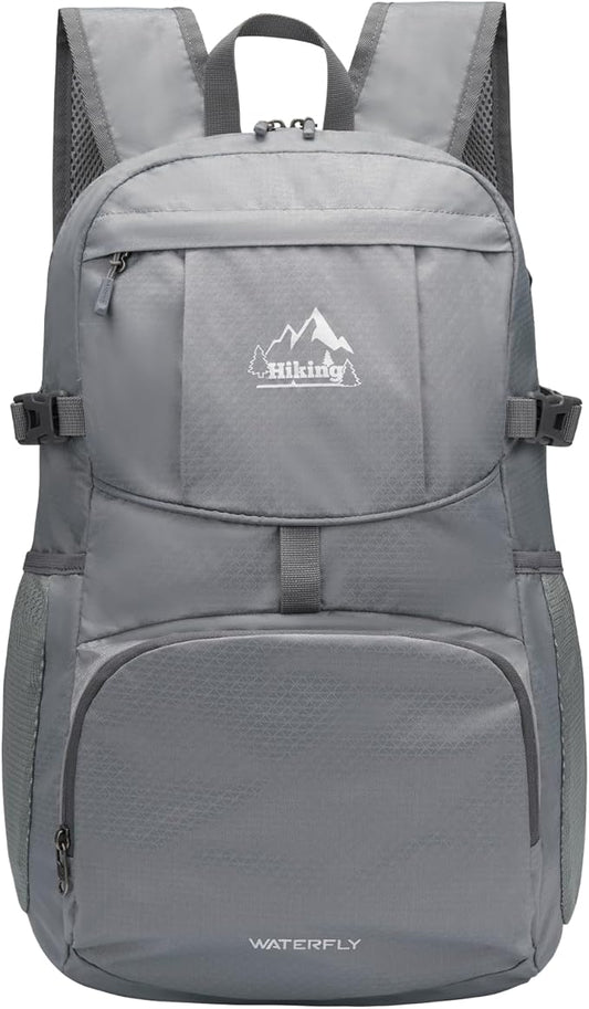 WATERFLY Hiking Packable Daypack Backpack: 35L Ultra Lightweight Day Pack for Woman Man - Large Compact Folding Back Pack for Outdoor Sport Cycling Camping Travel Trip - Gray