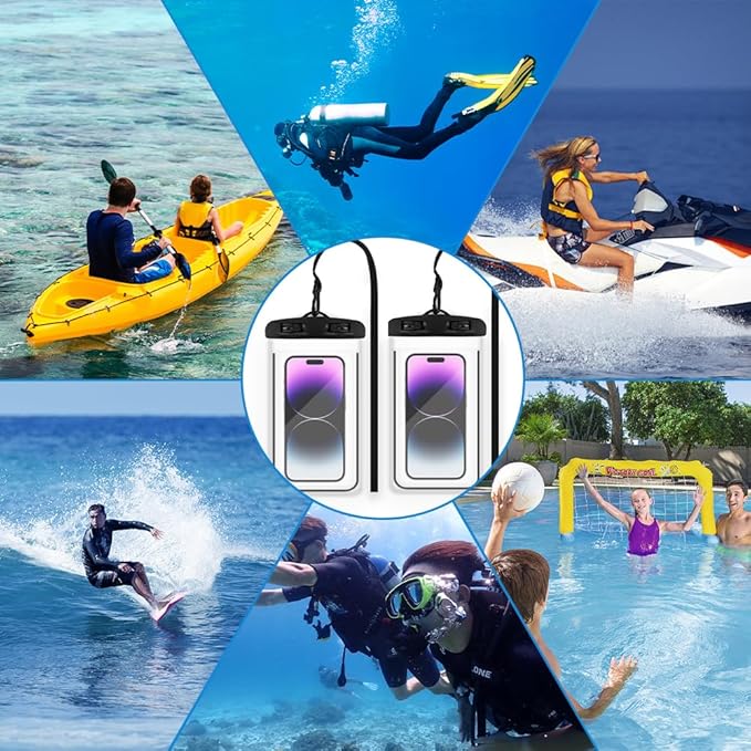 Waterproof Phone Pouch, 2 Pack Black Water Proof Cell Phone Case, Phone Wet Dry Bag Holder Beach Vacation Waterpark Underwater Cruise Essentials Accessories Must Haves Packing List Stuff for Men Women