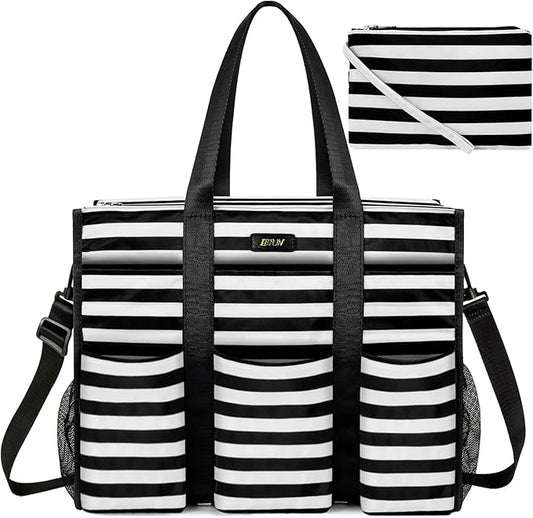 IBFUN Utility Tote Bag with 14/24 Pockets Zip Top Teacher Tote Bag for Teacher/Work Women