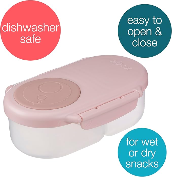 b.box Snack Box - Leakproof Mini Bento Box for Kids & Toddlers, 2 Compartment Snack Containers for Kids, Lunch Containers, Dishwasher Safe, BPA Free, PFAS Free, Ages 4m+, 1 3/4 Cup - Blush Crush