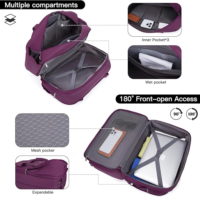 Carry-On Luggage Travel Duffle Weekender Travel Bag Men Gym Bag for Women,Overnight Bag Luggage Bag with Trolley Sleeve,Hospital Bag for Labor and Delivery,Purple