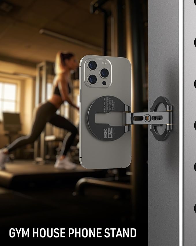 Dual Magnetic Phone Stand Holder Double Magnetic Phone Holder Ultrathin Foldable 1/4" Screw Tripod Mount for iPhone 16 15 14 13 12 Pro Max Plus Gym Magnet Phone Stand (Black)