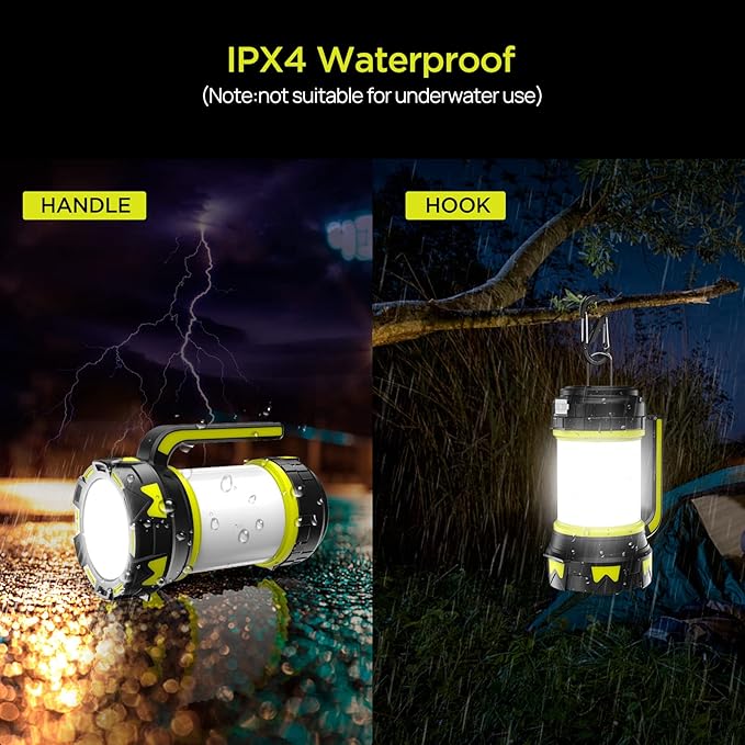 Rechargeable Flashlights Camping Lantern, 6 Modes LED Bright Flashlight 3000mAh Battery, IPX4 Waterproof, Emergency Flashlight Lantern for Outdoor， Hurricane, USB Cable Included-2 Pack