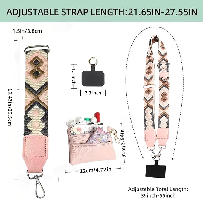 Crossbody Body Phone Holder for Women, New Phone Strap with Zippered Pouch, Adjustable Crossbody Strap (Pink)