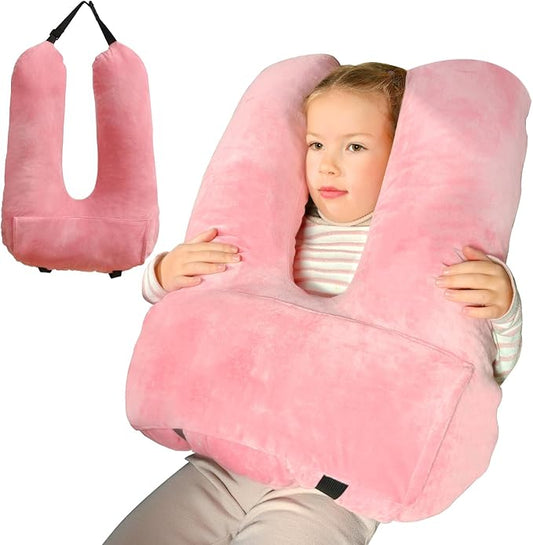 Travel Pillow Car Pillow for Kids, Car Sleeping Pillow for Adults and Kids Support Head and Neck on Road Trips Pink