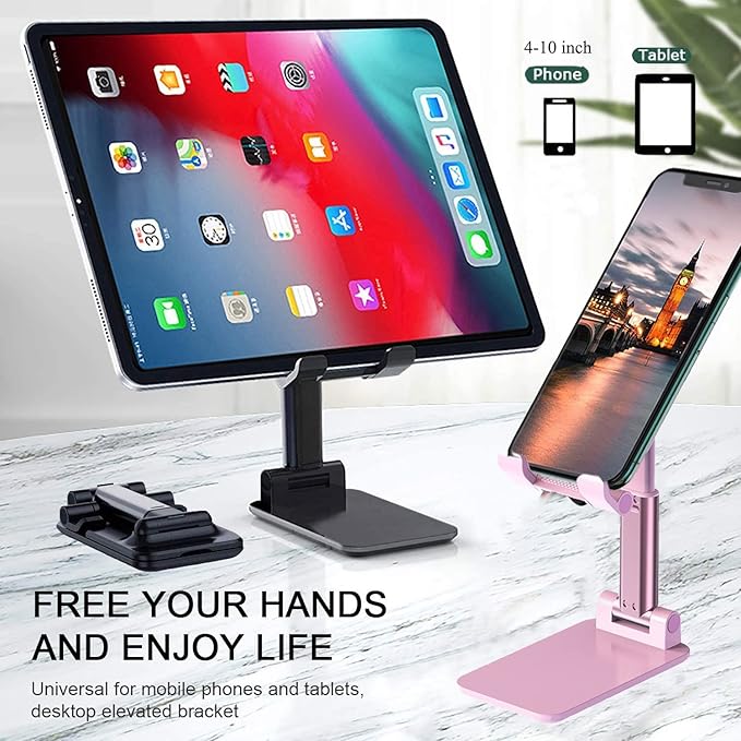 2 Pcs Cell Phone Stand, Adjustable Angle Height Phone Stand for Desk, Foldable Portable Phone Holder for iPhone 14/13/12/Smartphones