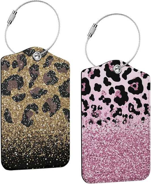 2 PCs Leopard Print Luggage Tag, Suitcase Tags with Privacy Flap and Metal Loop, Luggage Tags for Suitcases, Identifiers Travel Essentials Bag Tag, Travel Gifts for Women Girls Friends Sister