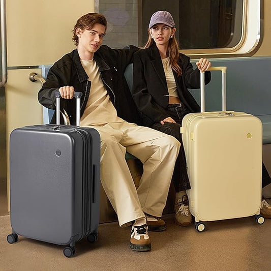 mixi 20 Inch Expandable Carry on Luggage 22x14x9 Airline Approved Suitcases with Spinner Wheels, Hardside Rolling Travel Suitcase PC with TSA Lock & Cover, Rock Gray