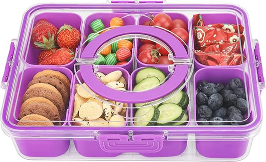 shopwithgreen Snackle Box Container, Divided Serving Tray with Lid and Handle for Party, Veggies, Fruit, Nuts, Food Tray Platter Charcuterie Snack Box Container for Entertaining, Picnic, Purple