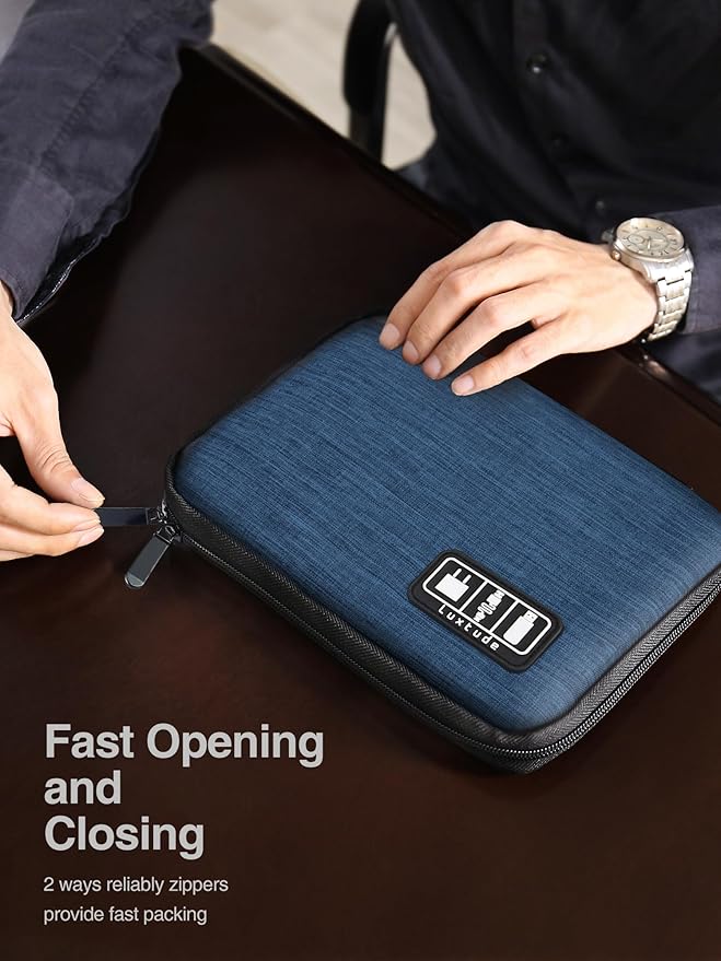 Luxtude Cord Organizer Bag, Travel Cable Organizer Bag, Electronic Organizer Travel Case for Chargers and Cords, Tech Bag & Charger Case, Flying Essentials for Electronics Items/USB, Dark Blue