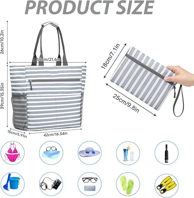Waterproof Foldable Tote Bag for Travel – Large Carry-On with Zipper Pocket for Beach, Gym, Airplane & Weekend Trips