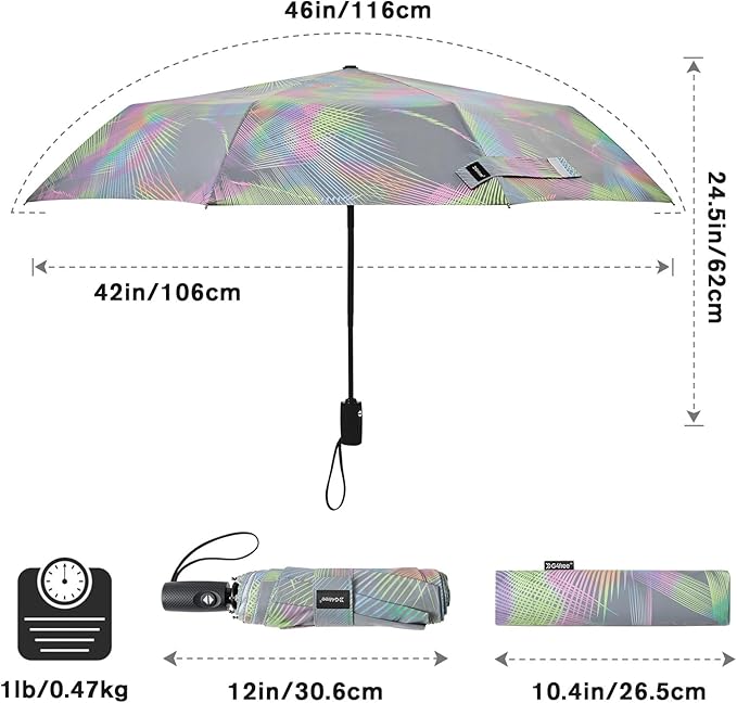 G4Free 46 Inch Reflective Travel Umbrella for Rain Large Windproof Auto Open Close Folding Compact Umbrellas, Strong Fiberglass Frame for Men Women