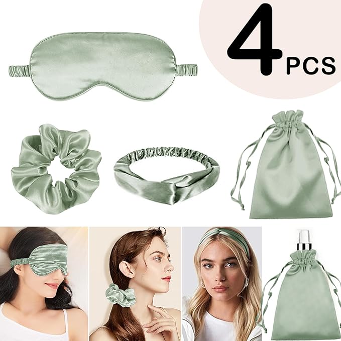 4Pcs Silk Sleep Masks Satin Eye Mask Silky Eyes Cover Blindfold Eyeshade Headband Scrunchies Pouch Bags Bridesmaid Gifts