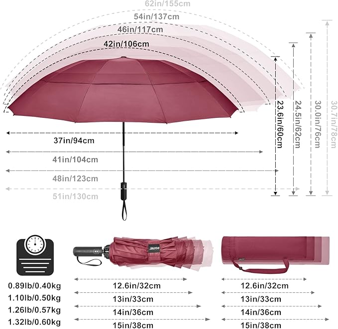 G4Free 42 Inch Inverted Compact Golf Umbrella for Rain Reverse Travel Umbrella 10 Ribs Windproof Portable Double Canopy Automatic Open Close for Women(Burgendy)