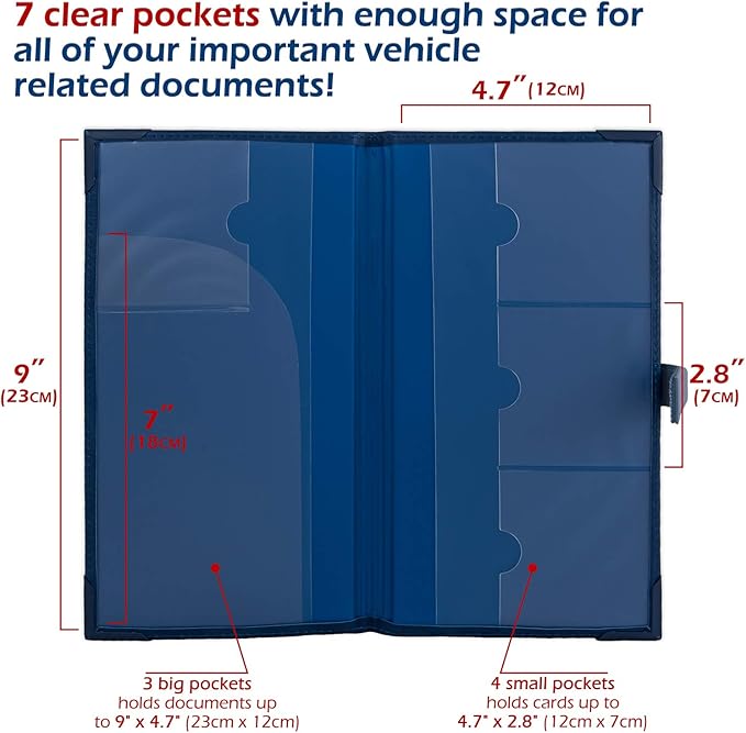 Auto Insurance and Registration Card Holder - Vehicle Glove Box Document Organizer - Car Essential Paperwork Holder for DMV, AAA, Contact Information Cards - Premium PU Leather Wallet Case - Blue