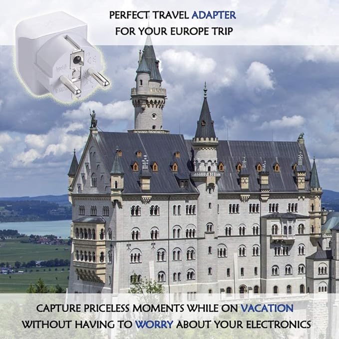 Ceptics Belgium, Finland, Spain Travel Adapter Plug - Type E/F - European - 2 In 1 - Light Weight - Perfect for Cell Phones, Chargers, Cameras and More (3 Pack)