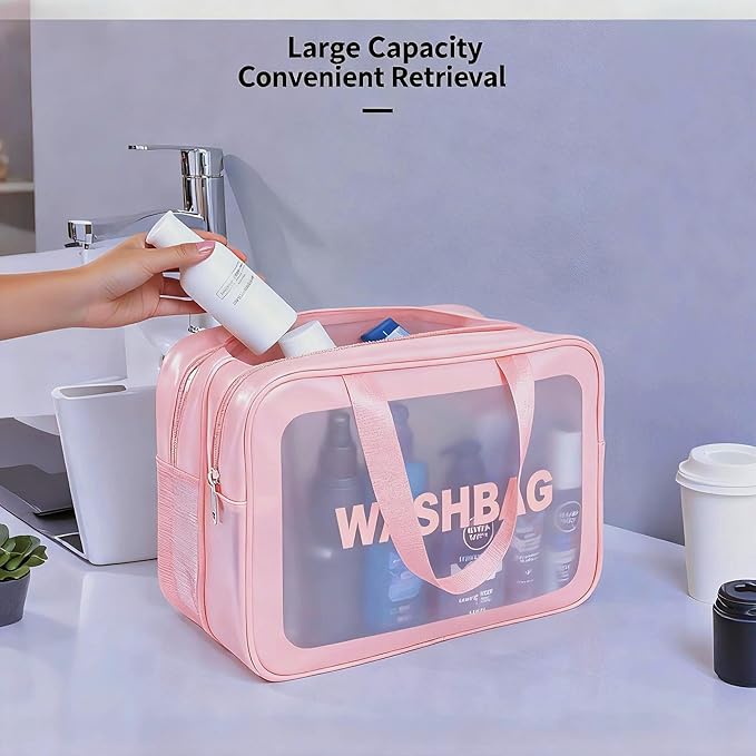 Travel Toiletry Bag for Women and Men, Matte Translucent Toiletry Waterproof Toiletry Bag, Makeup Cosmetic Organizer Bag for Travel Toiletries Accessories Pink