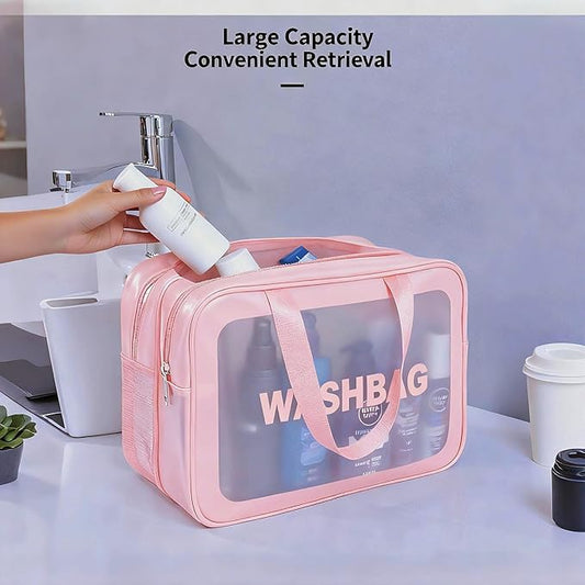 Travel Toiletry Bag for Women and Men, Matte Translucent Toiletry Waterproof Toiletry Bag, Makeup Cosmetic Organizer Bag for Travel Toiletries Accessories Pink