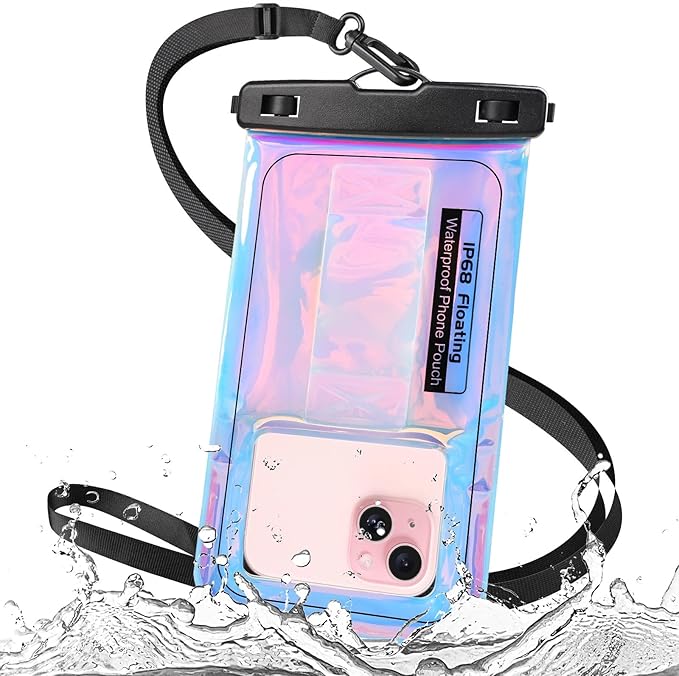 IP68 Large Floating Waterproof Phone Pouch, Water Proof Cell Phone Dry Bag, Waterproof Phone Case for iPhone Galaxy Google, Purple