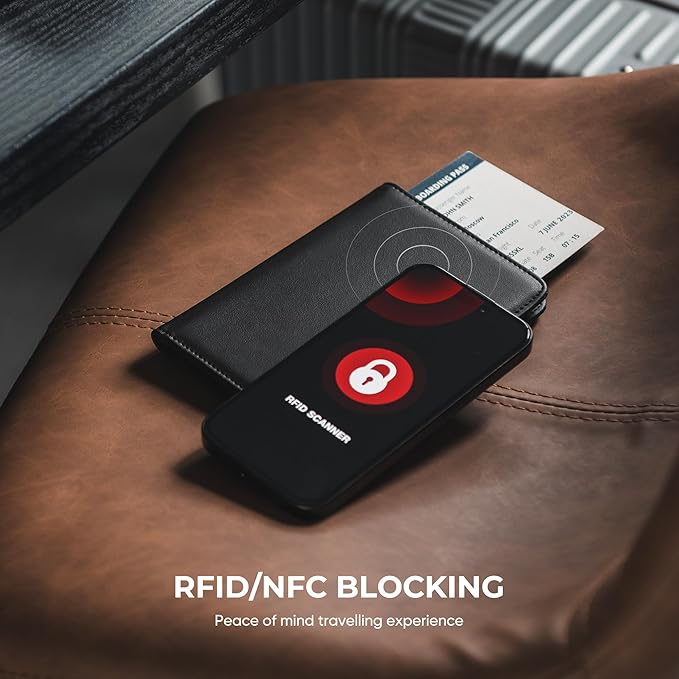 VULKIT Passport Holder with Airtag Slot, Premium Nappa Leather, RFID Blocking Airtag Passport Wallet