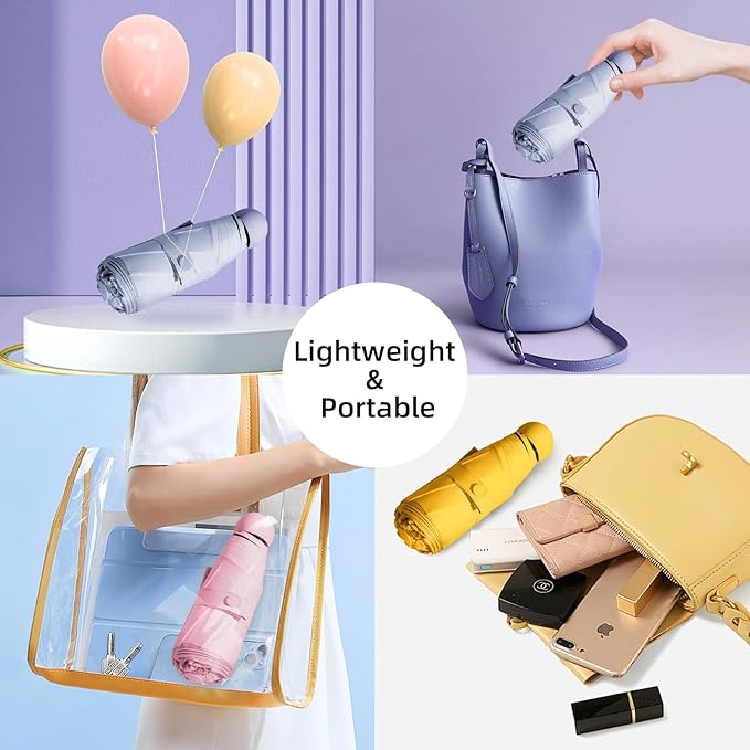 Travel Mini Compact Folding Umbrella with Case - UV Sun & Rain Protection, Lightweight Portable Pocket Umbrella for Women Men Kids, Fits Purse Backpack