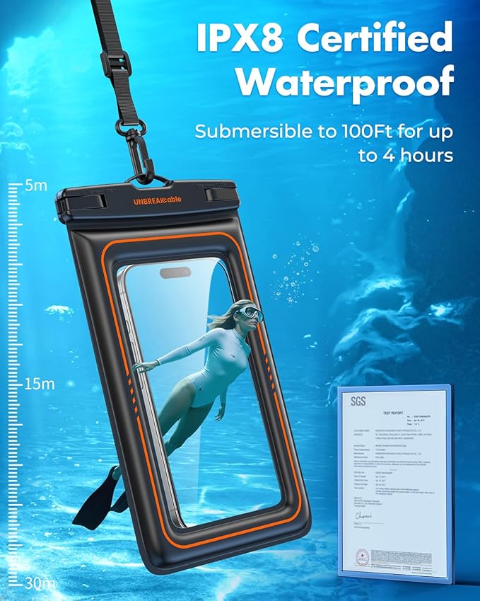 UNBREAKcable Floating Waterproof Phone Pouch 2 Pack, IPX8 Waterproof Phone Case Dry Bag Kayak/Beach/Cruise Travel Essentials, Water Proof Pouch for iPhone 17 16 15 Pro Max, Samsung S25 Ultra S24-7"