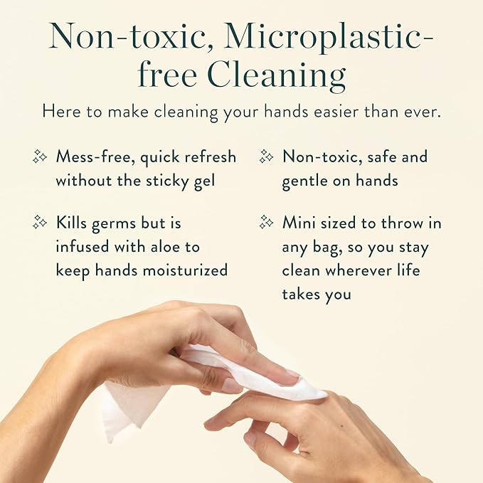 Biom Biodegradable Hand Sanitizing Mini Wipes 8-Pack Refill Kit - Kid-Safe | Plant-Based Hand Wipes for Home & Travel | Natural, Non-Toxic Wet Wipe with Aloe for Soft Skin | Eucalyptus Chill