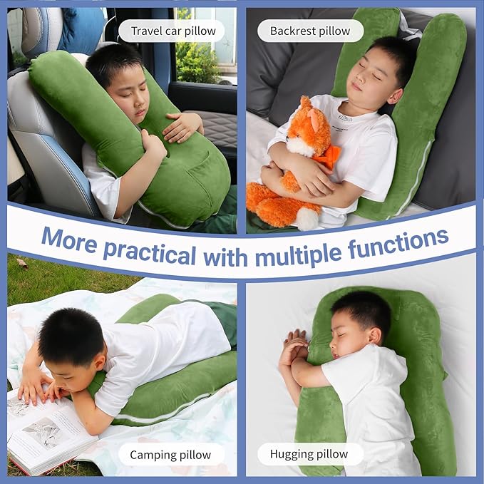 Travel Pillow, Car Pillow for Kids and Adults-Neck & Body Support，car Sleeping Pillow，Road Trip Essentials，Removable and Washable Covers，Skin-Friendly（Green）