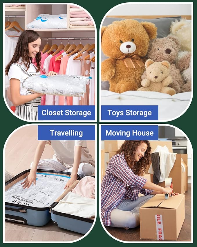 6 Pack Jumbo Vacuum Storage Bags (40"x28"), Reusable Vacuum Sealer Compression Space Saver Bag for Clothes, Mattress, Blanket, Duvets, Pillows, Comforters, Quilt, Travel (Pump Not Included)