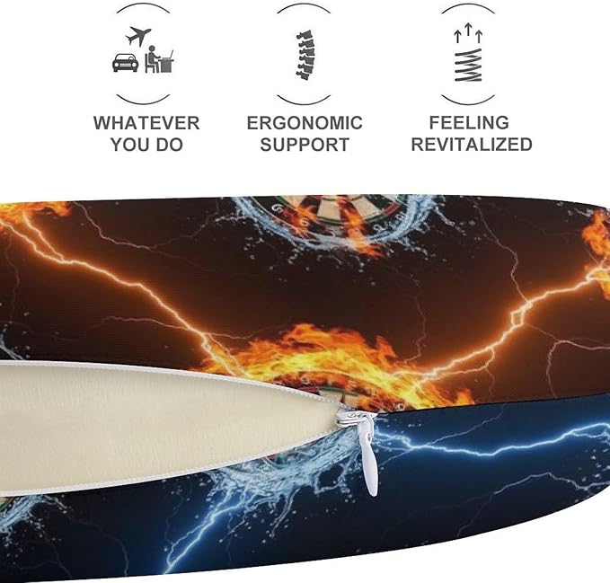 Lightweight Travel Neck Pillow Ice Water Fire Flame Darts Board Memory Foam U Shaped Cushion, Washable Removable Cover for Airplane Car Outdoor Rest