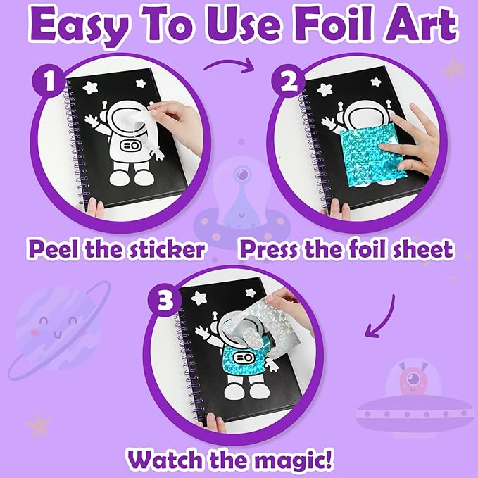FUNNYB&G Foil Art Craft for Kids - Christmas Crafts Gift Party Favors Stocking Stuffers for Kids Fun Art Supplies Creative Birthday Gift Travel Toys for Girls Boys 4 5 6 7 8 9 Years Old (Space)