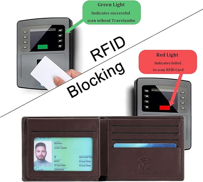 Travelambo Genuine Leather Wallet for Men with Gift Box - Handmade Bifold Stylish - Mens Wallets Rfid Blocking with 2 ID Windows