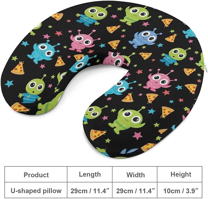Portable U-Shaped Travel Pillow Memory Foam Neck Rest, Alien Eating Pizza Peace Funny Space Art U-Shape, Airplane Car Bus Office Chin Support