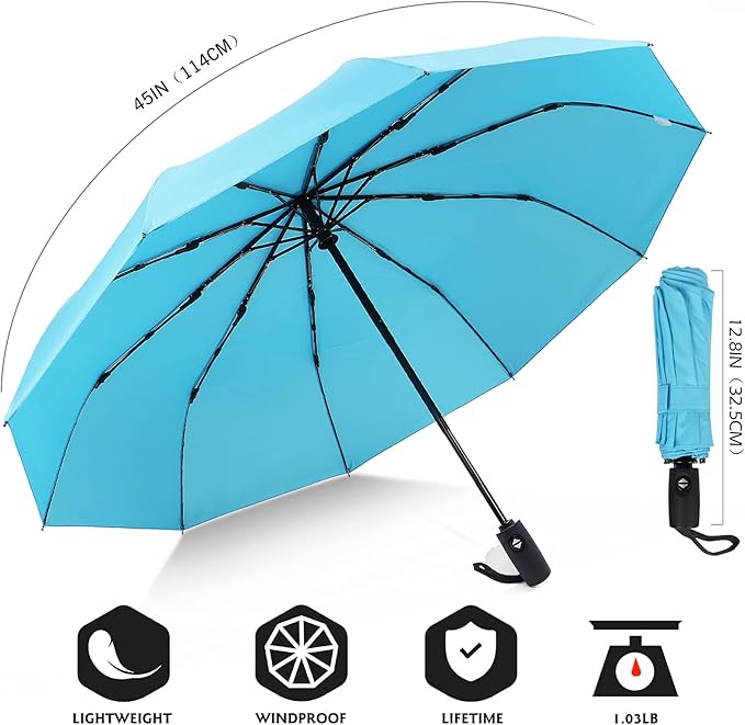 ZOMAKE Travel Umbrella Compact - 10 Ribs Portable Collapsible Umbrellas for Rain Windproof - Paraguas Automatic Small Folding Umbrella Lightweight Packable Umbrella for Women Men