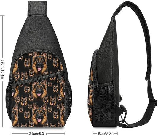 SWEET TANG Women Shoulder Chest Sling Bags Backpacks German Shepherd Black, Fashion Casual Pack Crossbody Bags Daypack Multipurpose for Travel Outdoors Running
