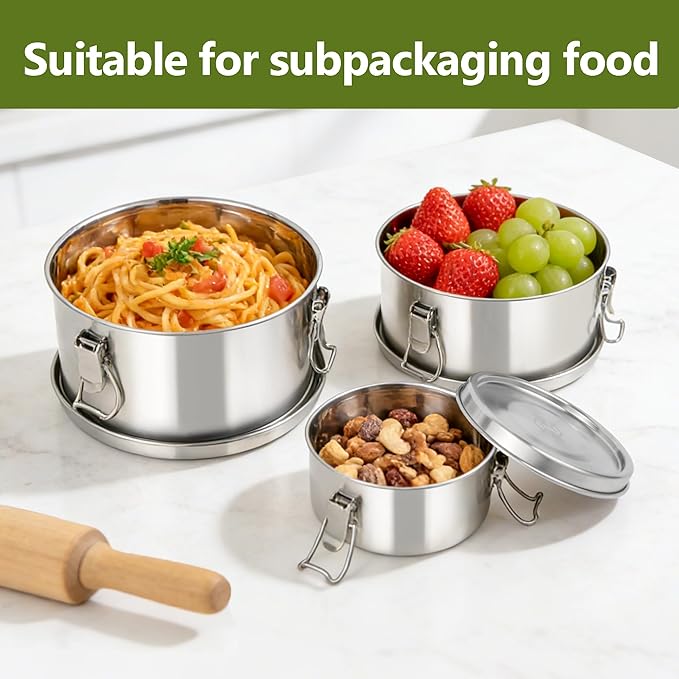 NAYELF Food Storage Containers With Lids,3pcs/set Stainless Steel Meal Prep Containers,Oven,Freezer,Dishwasher Safe for Snacks,Fruits&On the Go Container