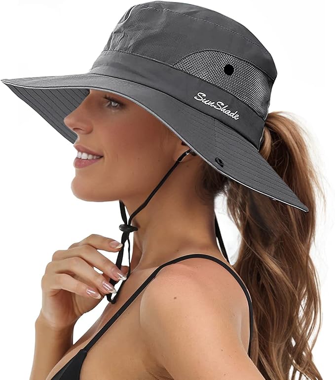 Sun Hats for Women Beach Hat Ponytail Hat Womens Sun Hat with UV Protection Wide Brim
