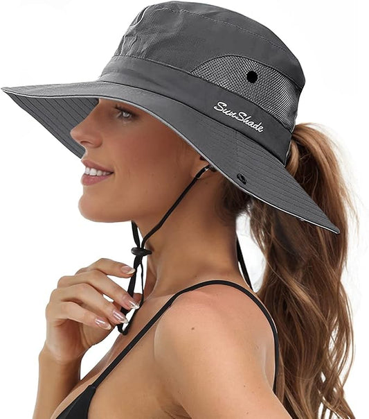 Sun Hats for Women Beach Hat Ponytail Hat Womens Sun Hat with UV Protection Wide Brim