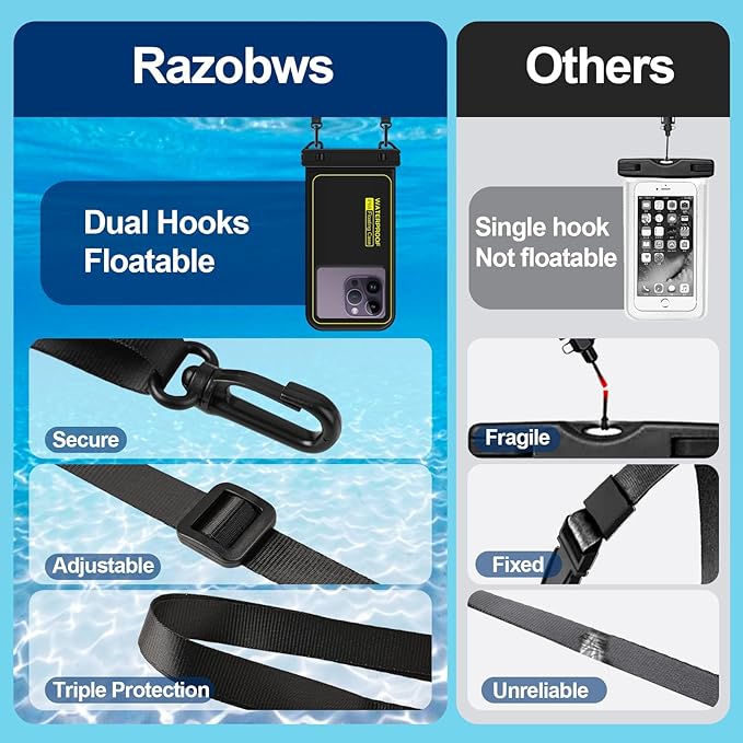 Waterproof Phone Pouch Floating, IP68 Waterproof Phone Case for iPhone 16 Pro 15 14 13 12 11 Pro Max Samsung Google, Dry Bag with Adjustable Lanyard, Up to 6.7'' Black