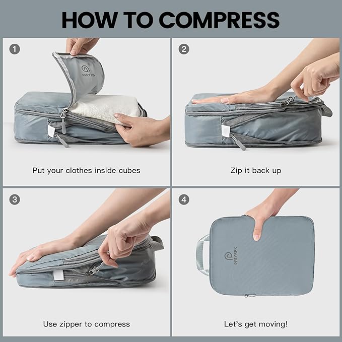 Lightweight Compression Packing Cubes for Suitcases, Compressible Expandable Travel Packing Organizer with Clear Toiletries and Backpack Bag, Travel Essentials for Carry on Luggage 7 Set