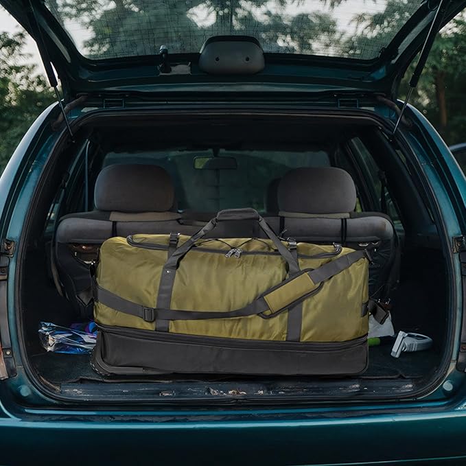 32” 1680D Oxford Foldable Duffle Bag with 2 Wheels,110L to 140L Expandable Soft Sided Rolling Travel Bag,Army Green