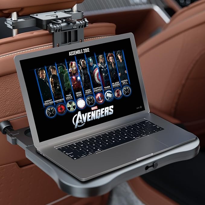 zorunowa Car Back Seat Tray Table-Stable Auto Backseat Food Trays Desk for Rear Passenger Road Trip Eating & Work, Multifunctional Adjustable Travel Tray with Phone Drink Holder for Laptop iPad