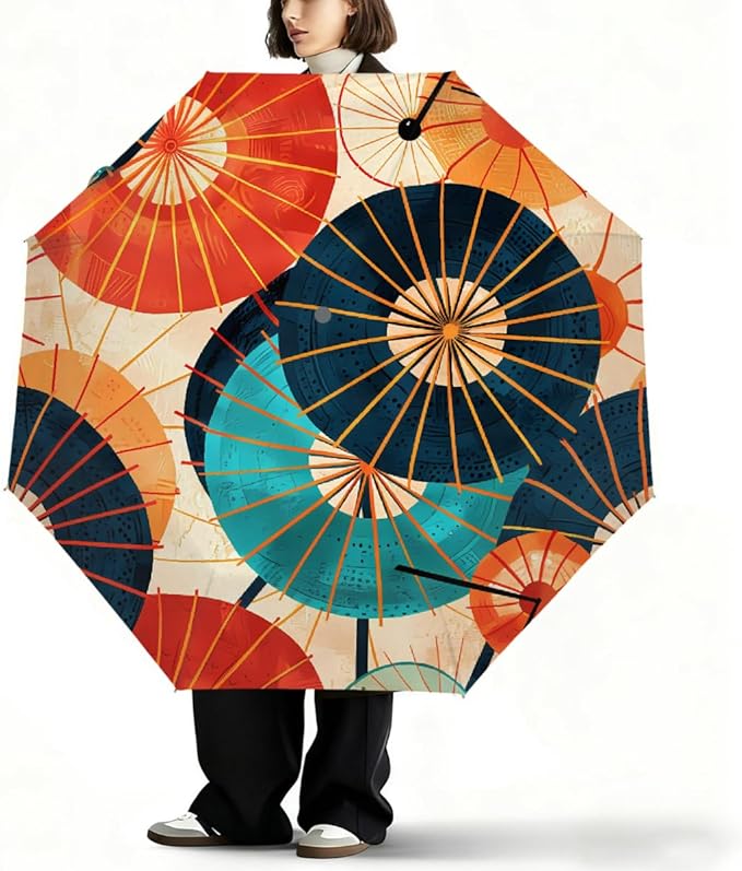 Windproof Travel Umbrella Retro Japanese Style Umbrella Compact Auto Open/Close Folding Umbrellas for Rain