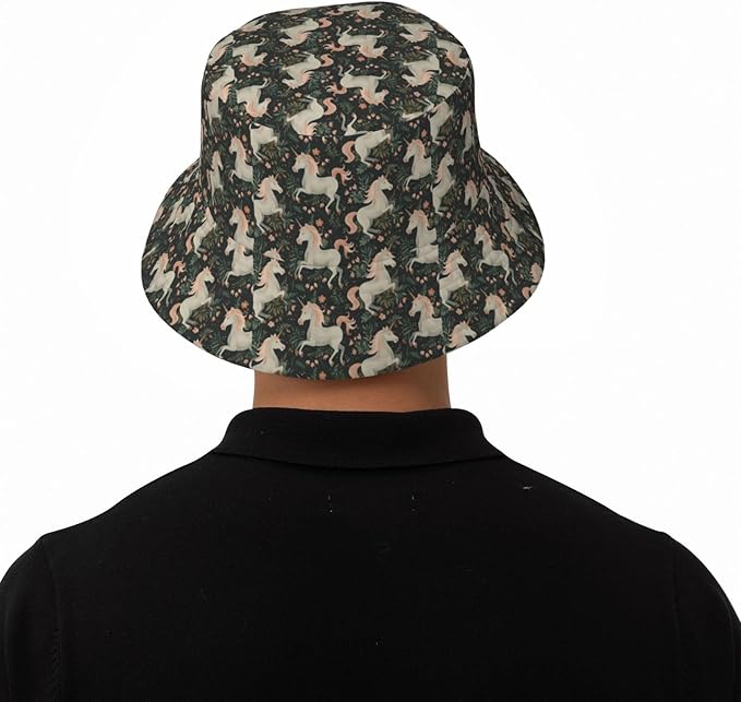 Unicorn and Pink Flower Fisherman Hat Summer Foldable UV Protection Sun Hat