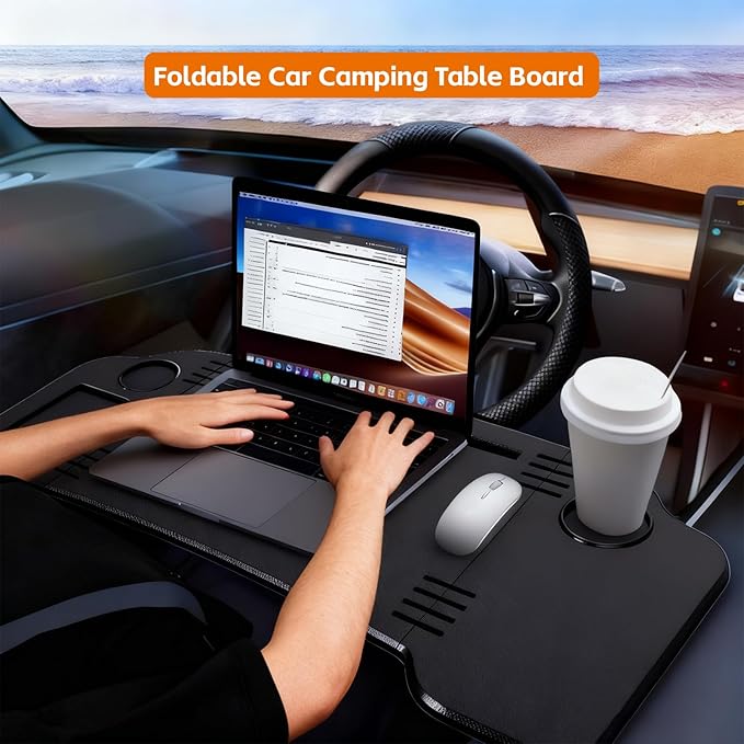 HOACHAN 2 in 1 Car Desk Steering Wheel Tray, Foldable Car Table Holder for Laptop Eating and Traveling, Upgraded Design