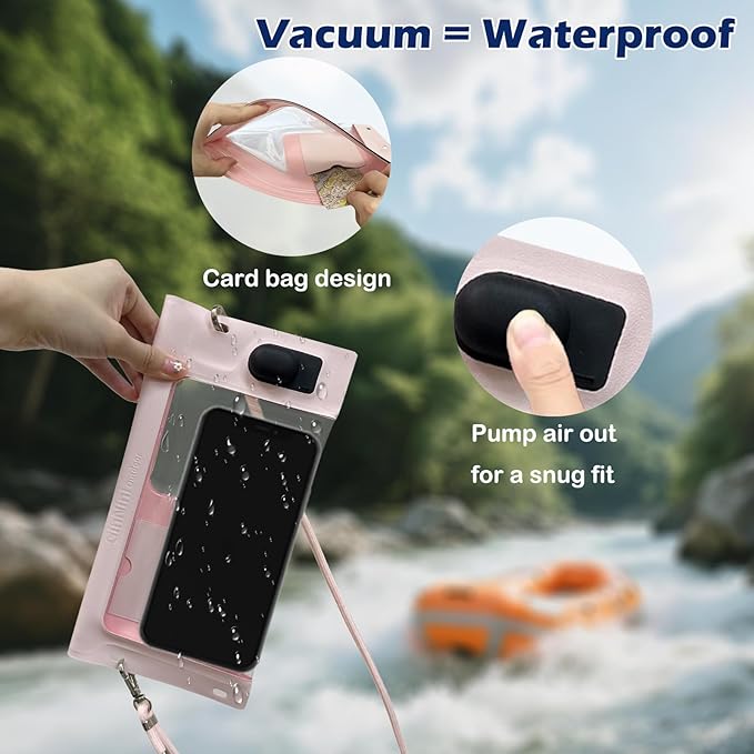 Vacuum Cell Phone Waterproof Phone Pouch iPhone Casemate Waterproof Phone case with Lanyard Small Water Proof Pouch Water Phone Protector Water case for Phone case Water Proof IP68 Max 7” Pink